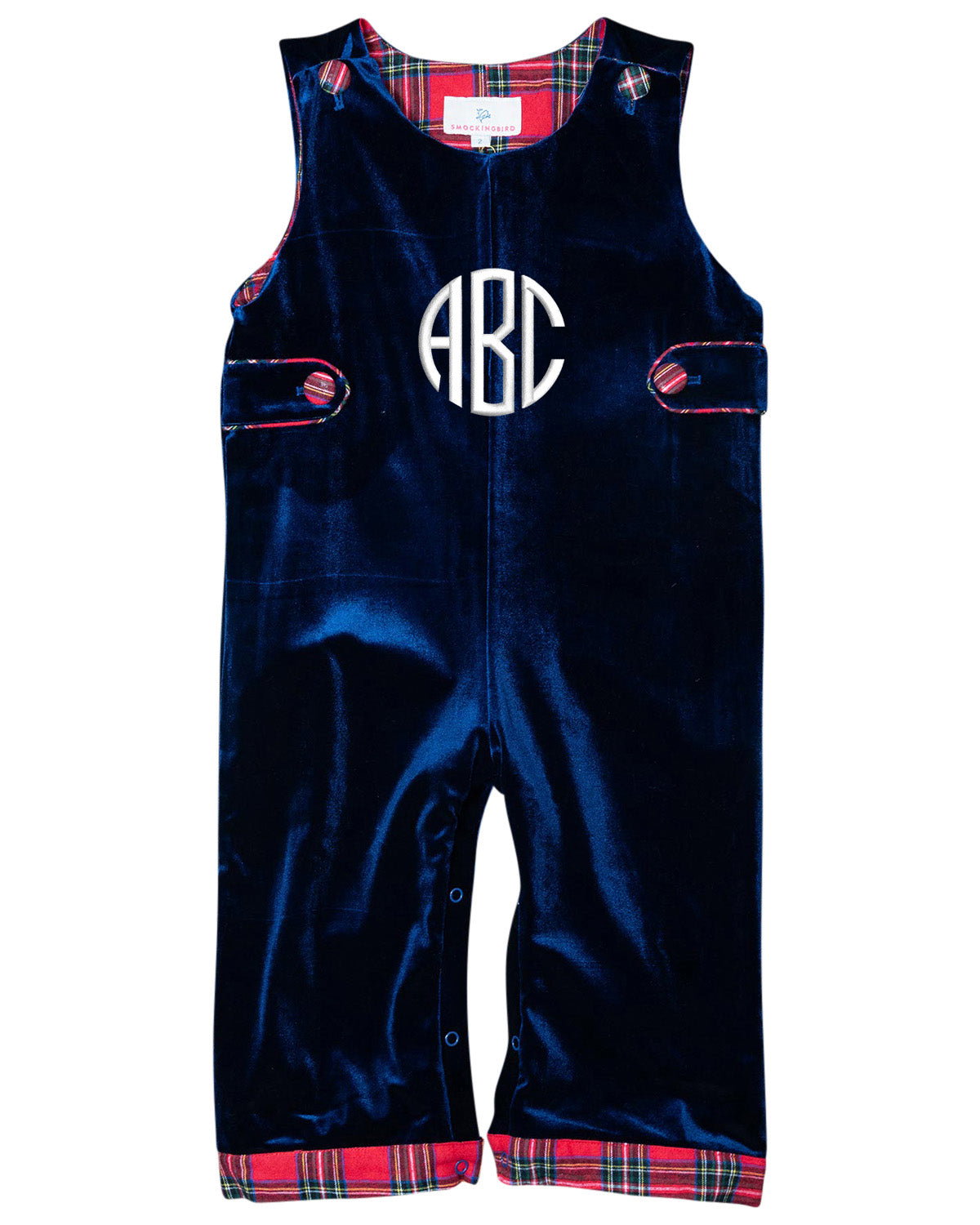 Navy Velvet Longall with Red Tartan Trim