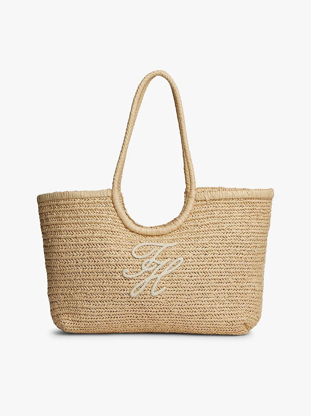 Raffia Textured Logo Tote Bag