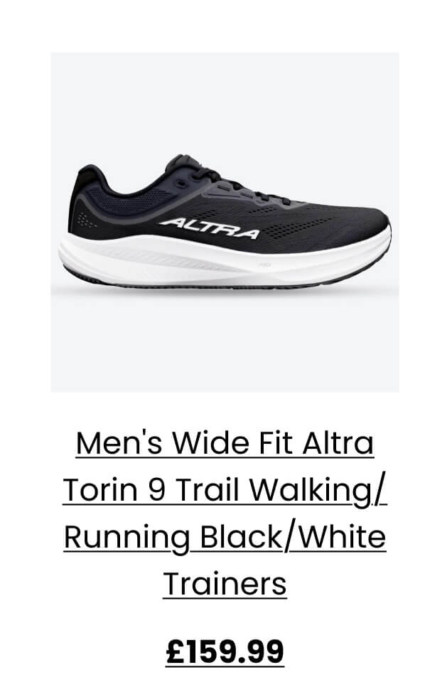Men's Wide Fit Altra Torin 9 Trail Walking/Running Black/White Trainers £159.99