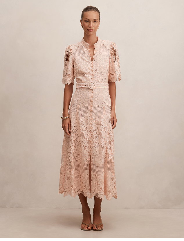 Liberty Flutter Sleeve Lace Midi Dress
