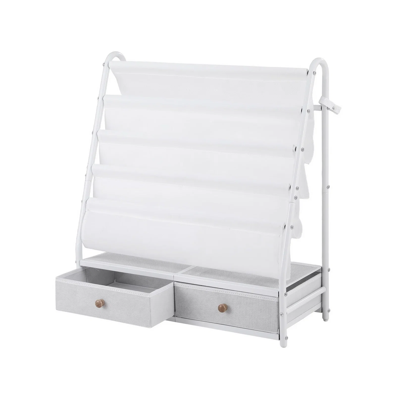 Kids Bookshelf Metal Storage Rack Toy Organiser Display Shelf Drawer White