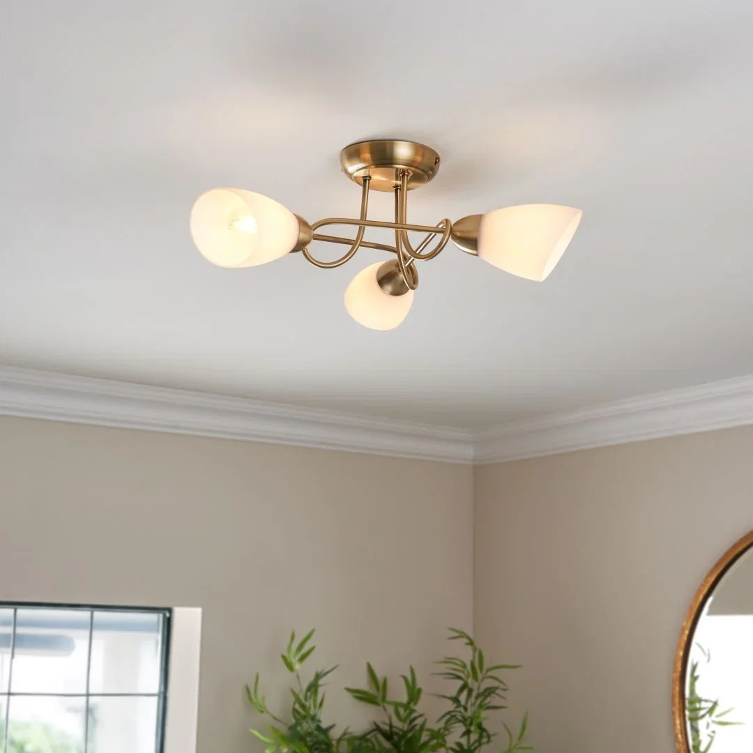 Image of Jaco 3 Light Semi Flush Antique Brass Ceiling Light