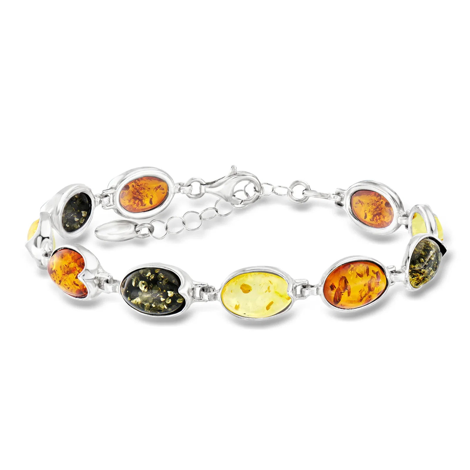 Image of Multicolored Amber Bracelet in Sterling Silver