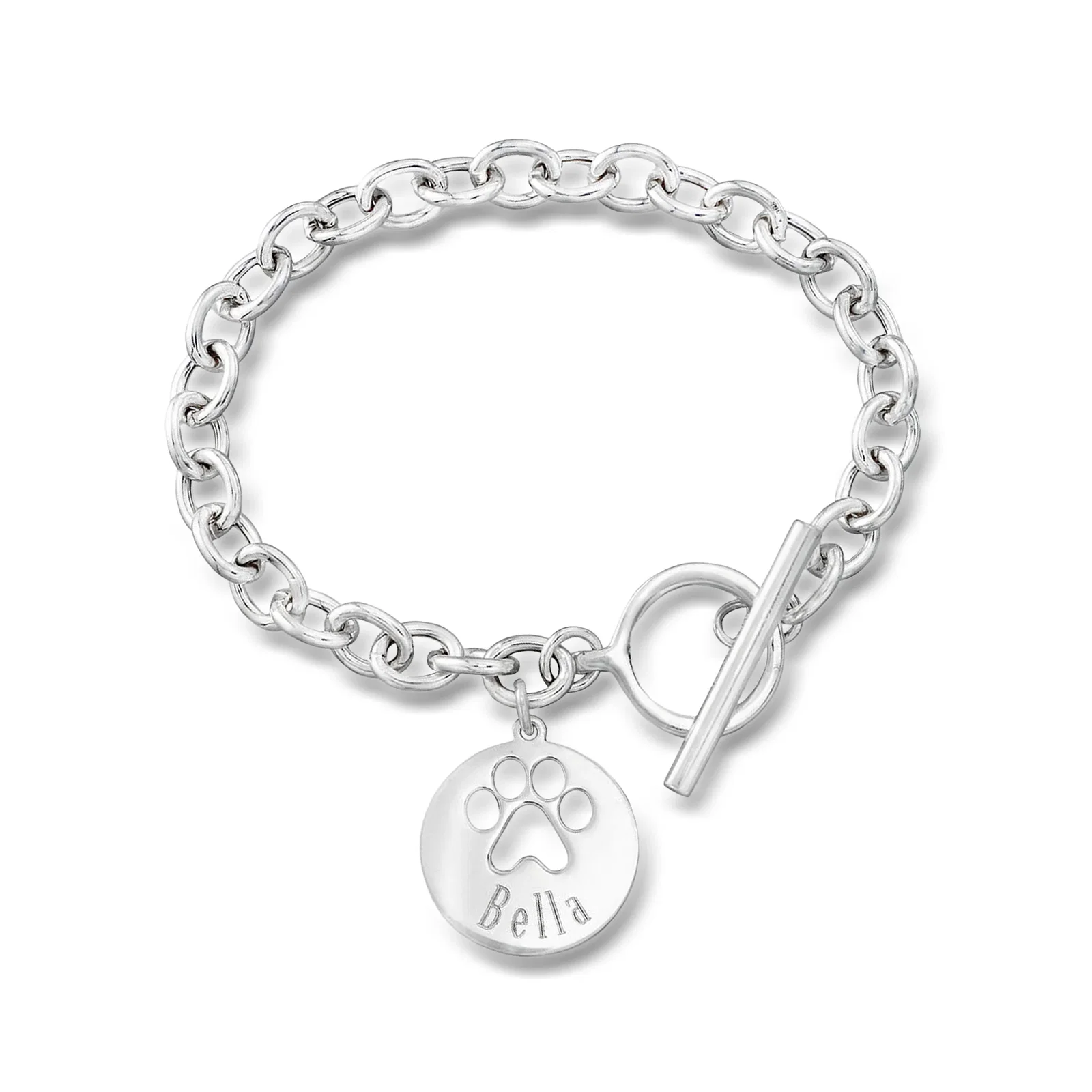 Image of Sterling Silver Personalized Paw Print Cut-Out Charm Bracelet