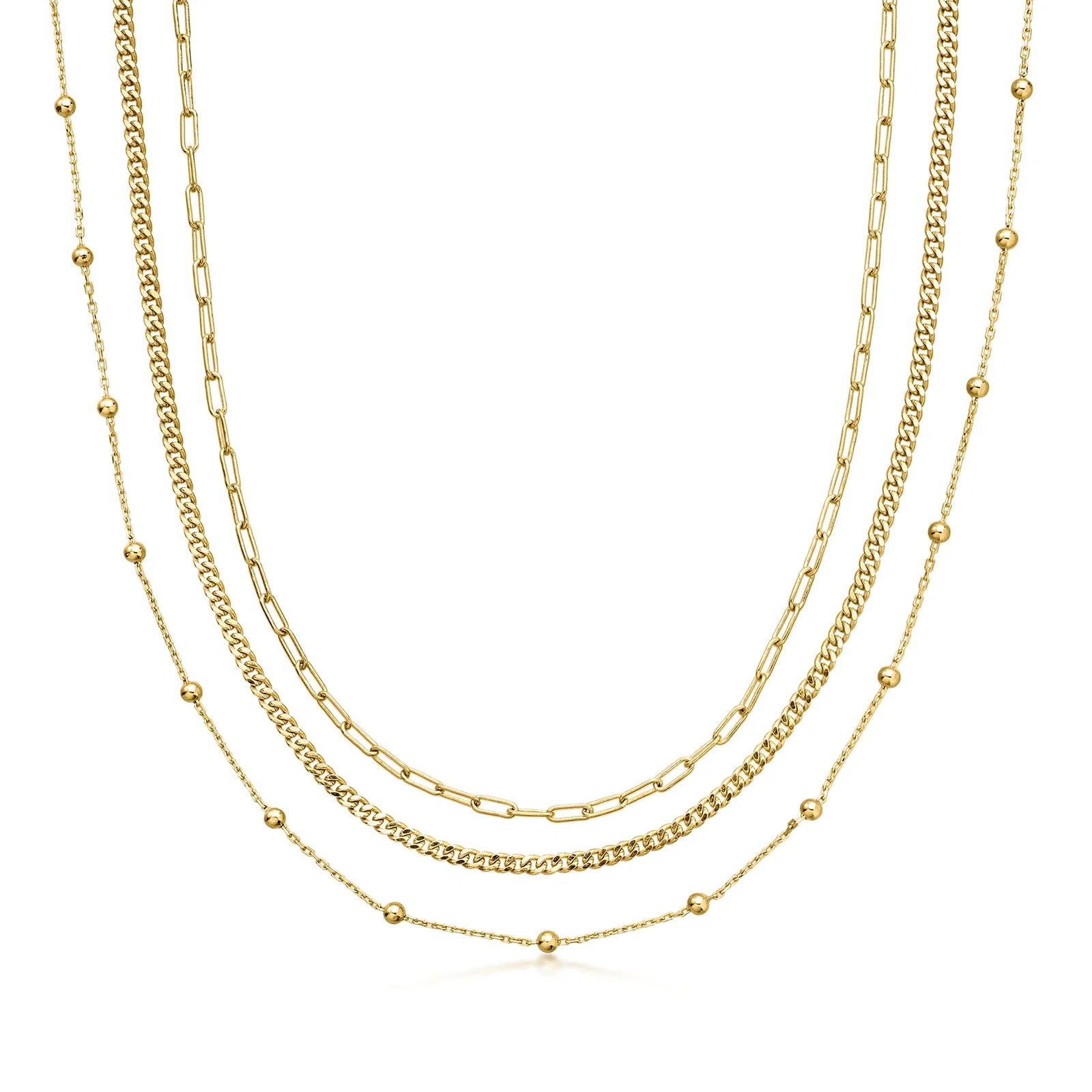 Image of 14kt Yellow Gold-Plated Jewelry Set: Three Chain Necklaces