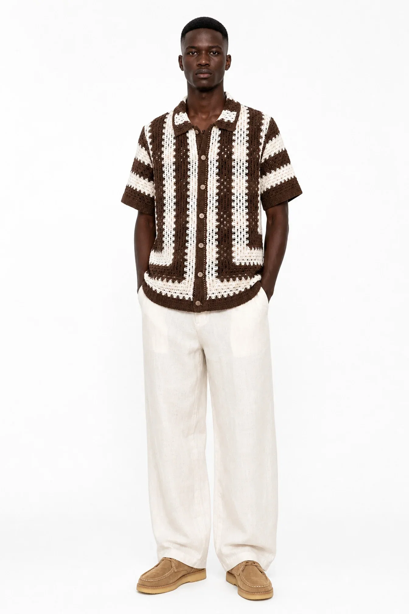 Image of Crochet Stripe Button Down Shirt