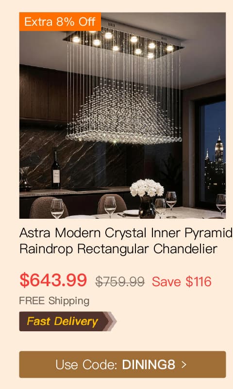 Astra Modern Luxury K9 Crystal Inner Pyramid Raindrop Rectangular Chandelier