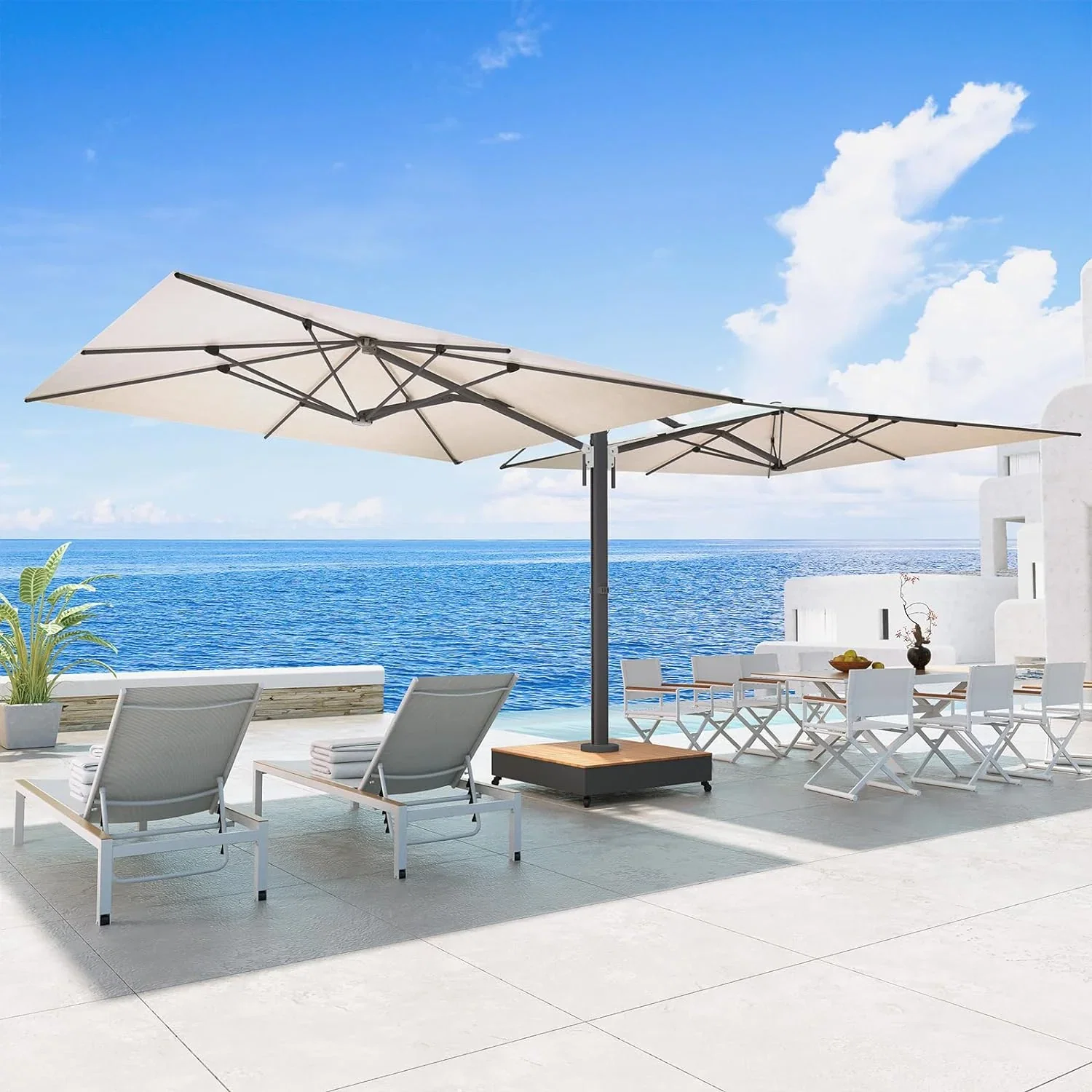 GRAND PATIO 10x10 FT Large Double-Sided Patio Umbrella with Base, with Umbrella Cover