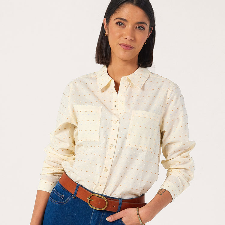 Denim & Co. Cotton Dobby Spot Shirt