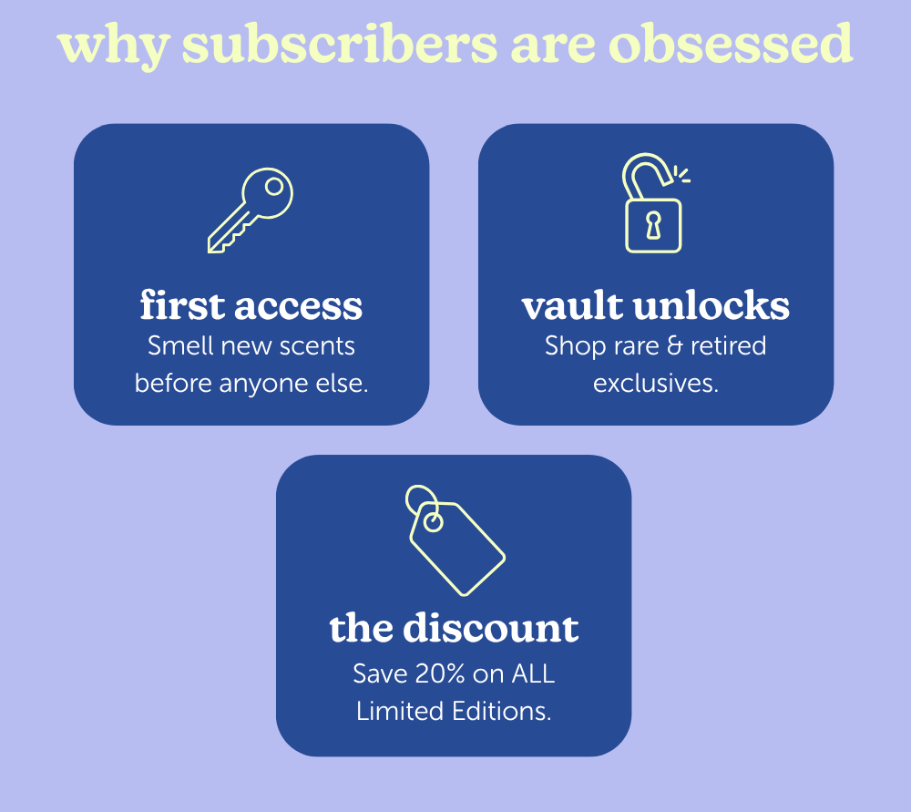 why subscribers are obsessed: first access, vault unlocks, the discount.