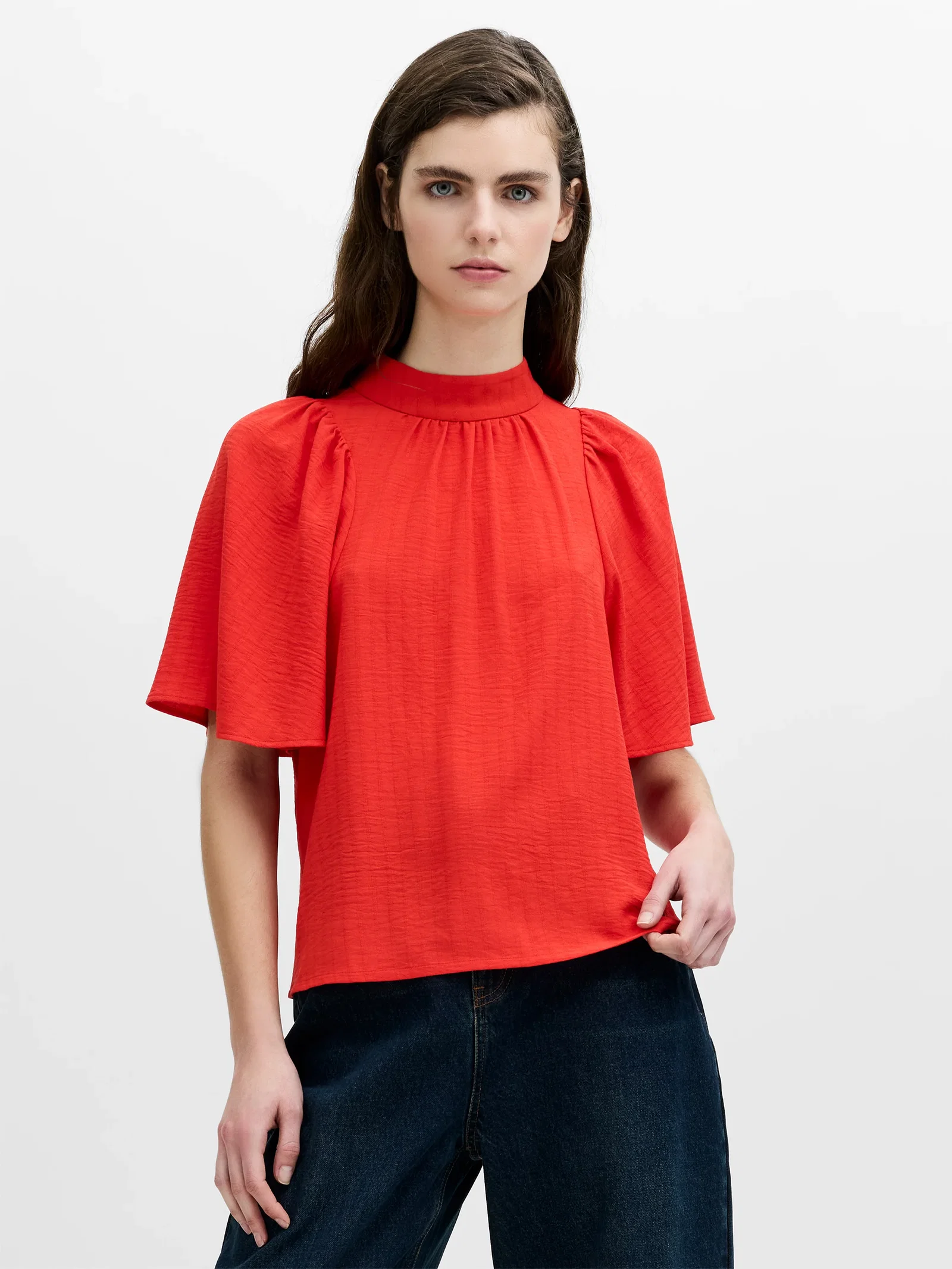 Image of Codie Red Textured High Neck Top