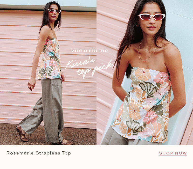 Rosemarie Strapless Top - Retro Orange Green Floral
