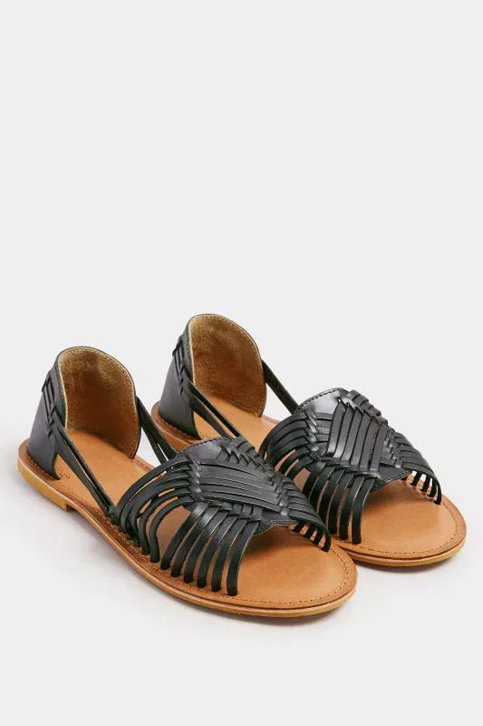 Image of Flache Sandalen in Schwarz aus geflochtenem Leder mit weiter E- und extra weiter EEE-Passform
