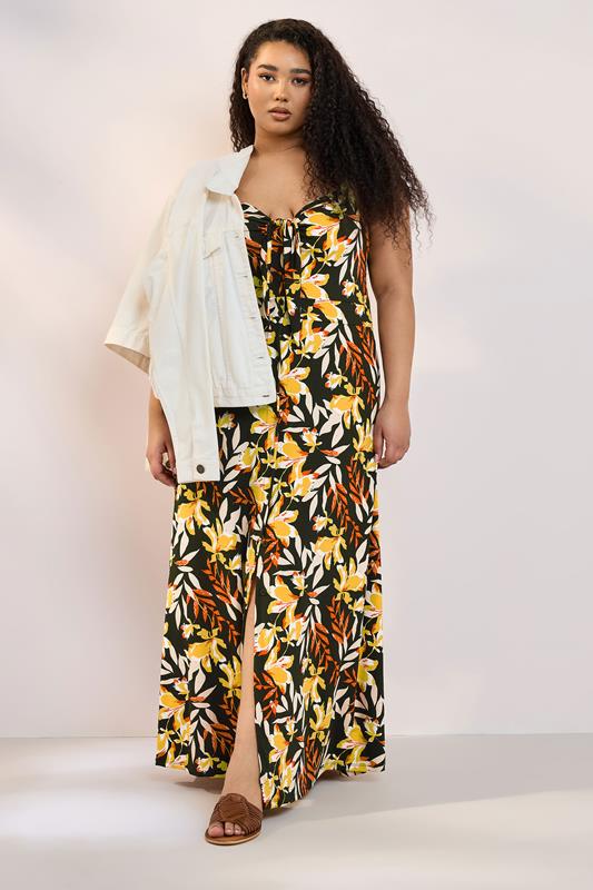 Image of YOURS  GeblÃ¼mtes Maxikleid in Schwarz und Gelb
