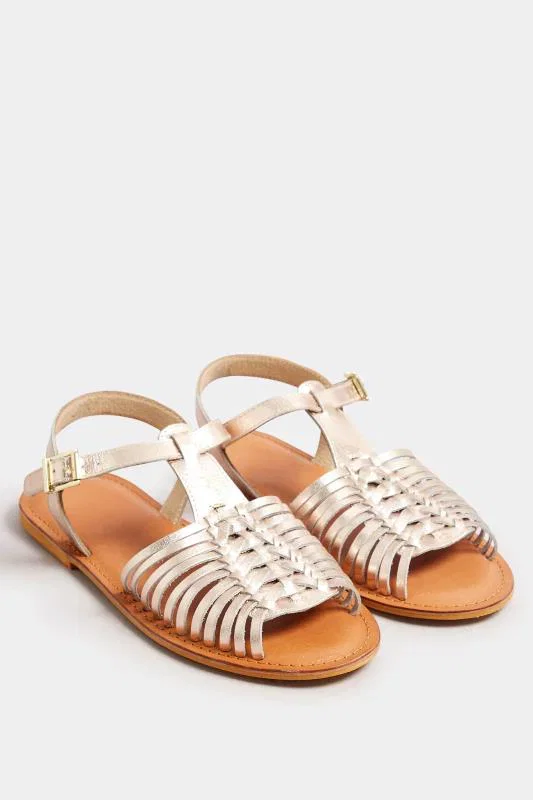 Image of Fischersandalen in Gold aus geflochtenem Leder in extra weiter EEE-Passform