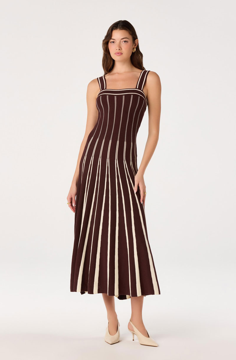Woman Wearing Striped Knit Maxi Dress