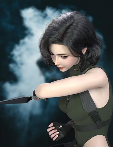 dForce FE Sided Eye Covered Retro Curly Strand-Based Hair for Genesis 9, 8 and 8.1