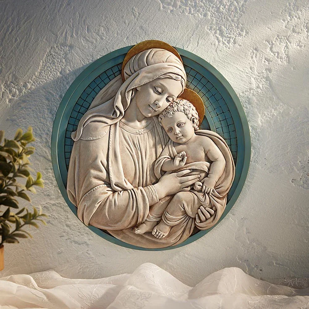 Madonna & Child Blue and Gold Accented Garden Plaque - 11