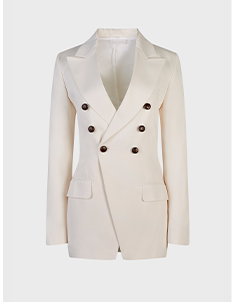 White Fitted Double-Breasted Blazer Type Suit Jacket