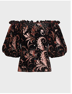 Black and Copper Burnout Velvet Off The Shoulder Top