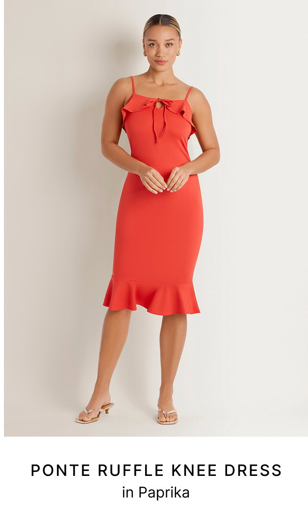 Ponte Ruffle Knee Dress