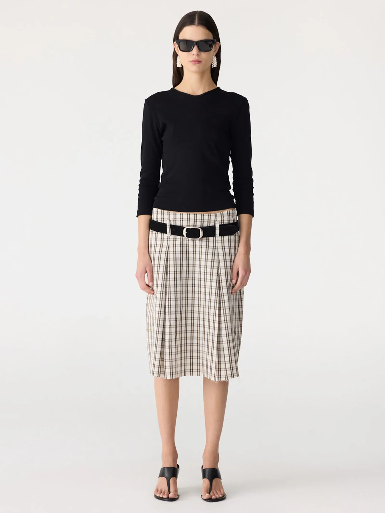 Image of Check Box Pleat Detail Skirt