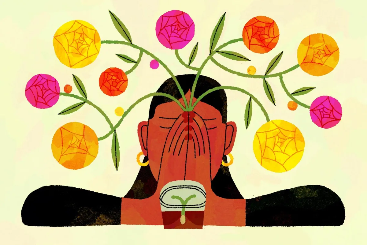 An illustration of a person praying | Lorena Spurio for Vox