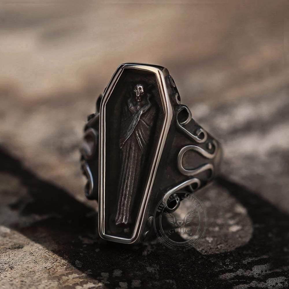 Image of Vampire Coffin Stainless Steel Skull Ring