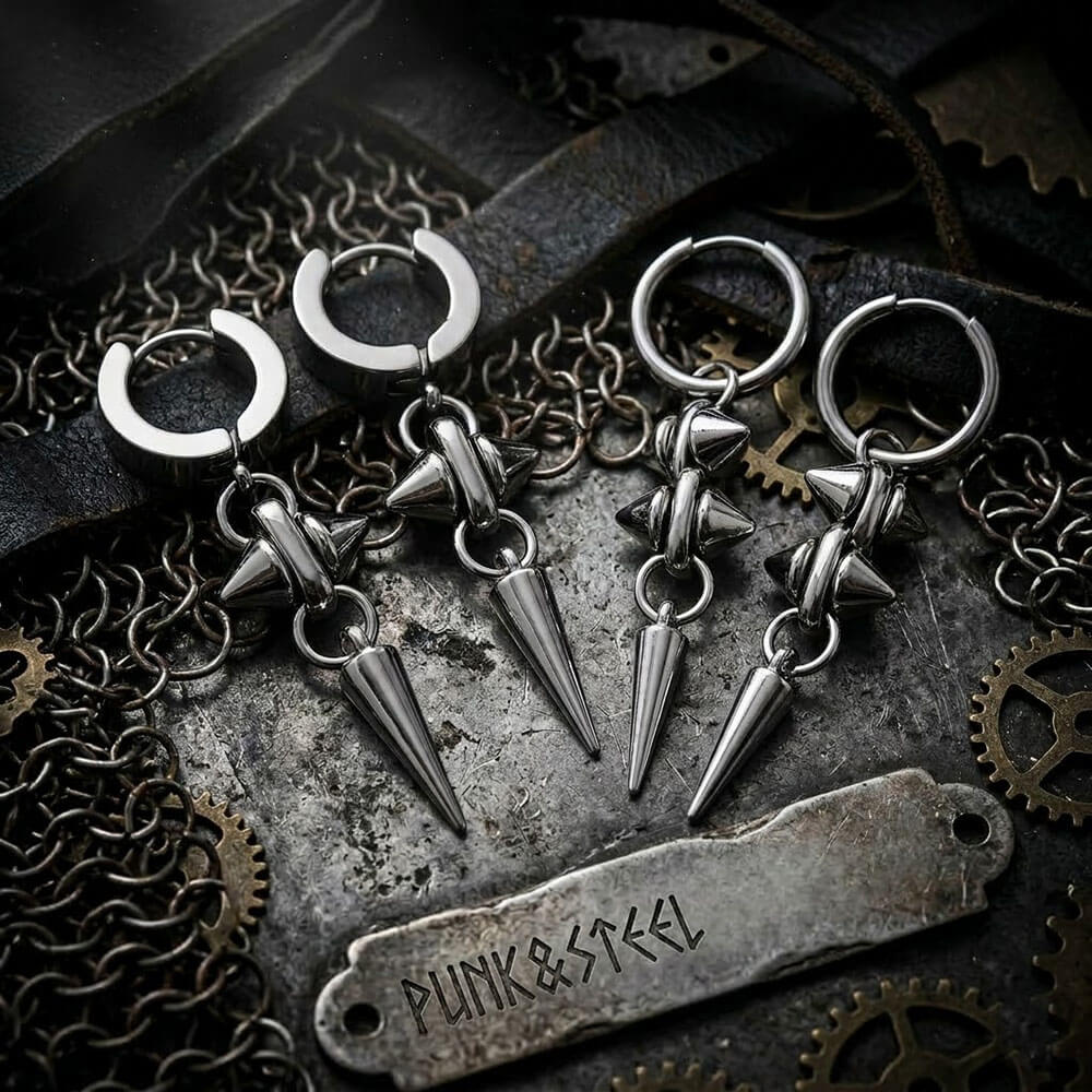 Image of Punk Rivet Conical Zinc Alloy Drop Earrings