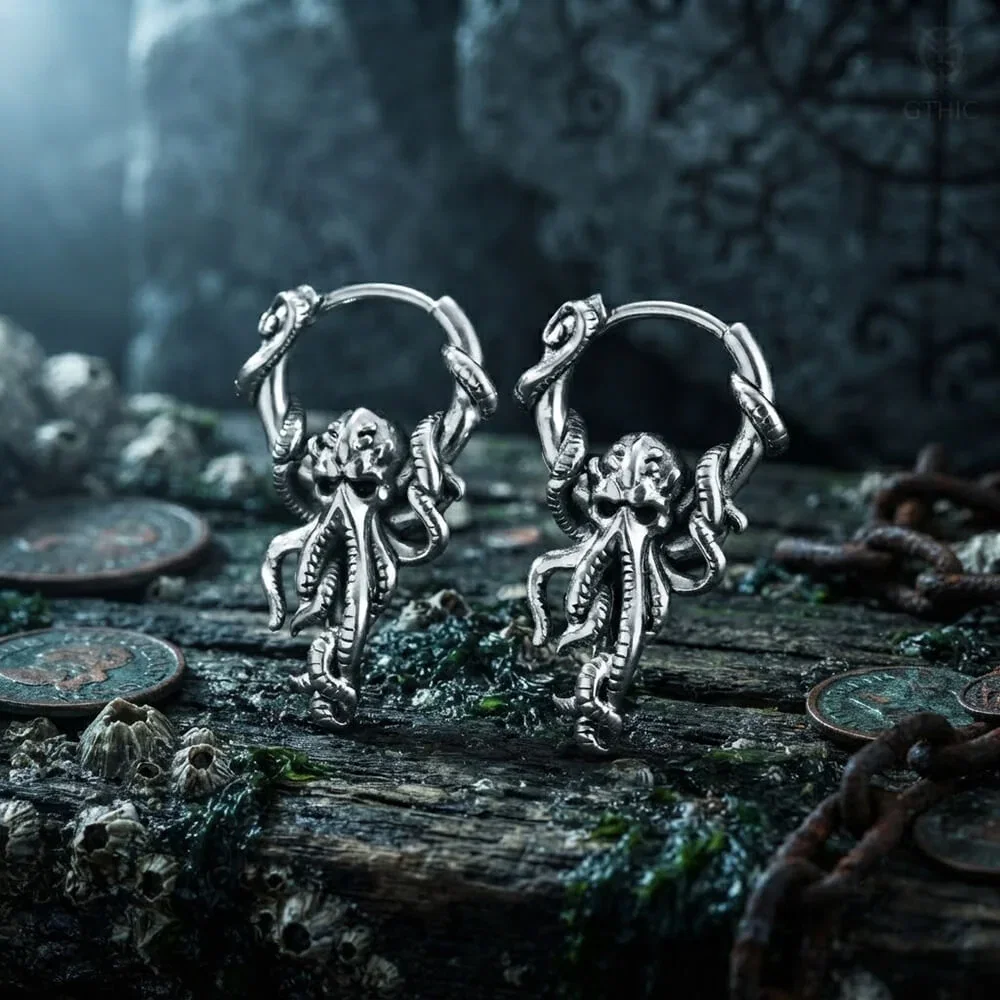 Image of Stylish Stainless Steel Stackable Octopus Hoop Earrings