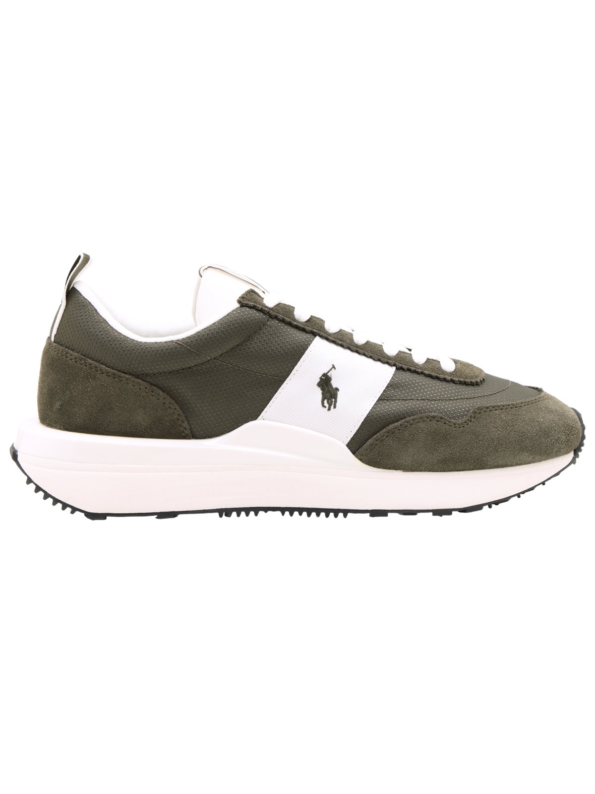 Suede and mesh runner sneakers with pony embroidery