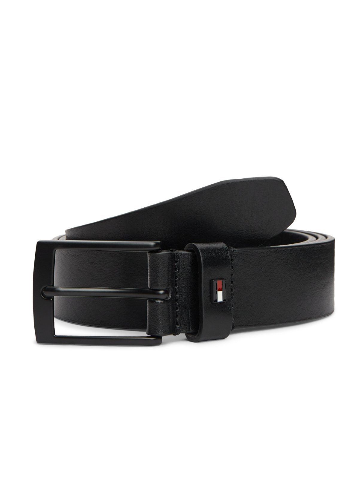 Leather belt with logo pin