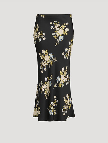 Clover Bias-Cut Georgette Skirt In Floral Print
