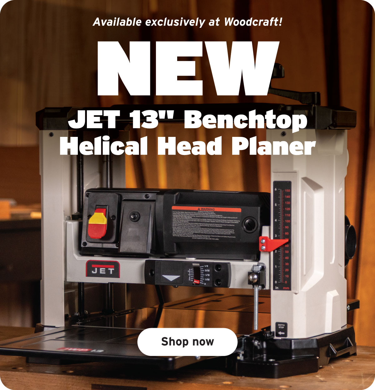 Jet 13" Benchtop Planer with Helical Cutterhead - JWP-13BTHH