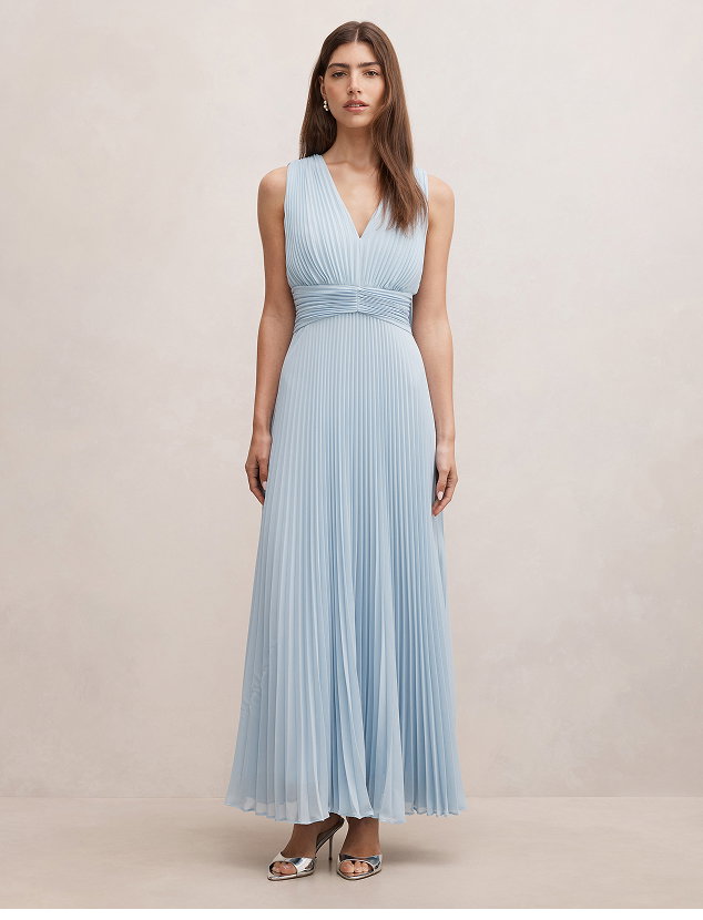 Leia Pleated Cape Maxi Dress
