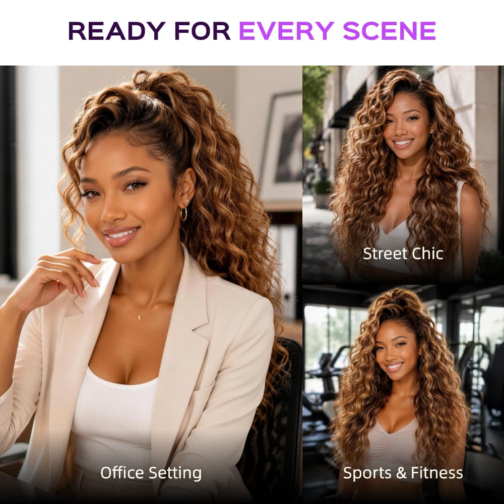 Megalook 13x6 Three-Go™ Bohemian Natural Curl Highlight Honey Blonde Glueless Wigs With Drawstring 100% Human Hair Wig