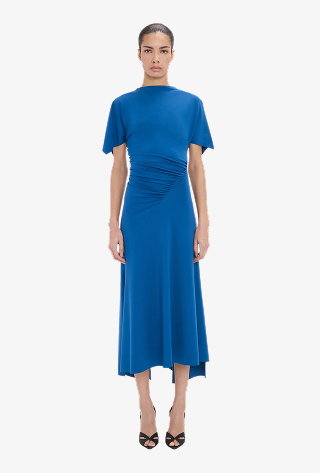 Blousey Midi Dress In Blue