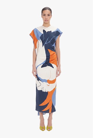 Victoria Midi Dress In Abstract Blue Print