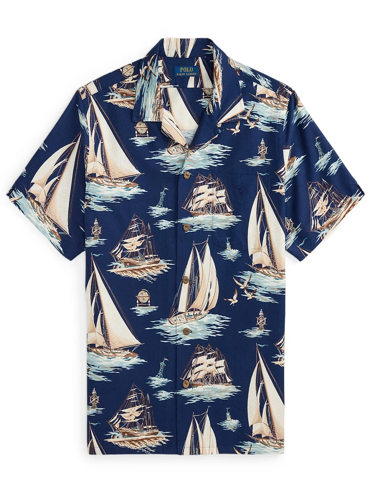 Kurzarmhemd mit Segelboot-Print, Classic Fit