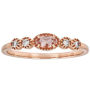 Morganite With White Zircon 10k Rose Gold Ring 0.28ctw
