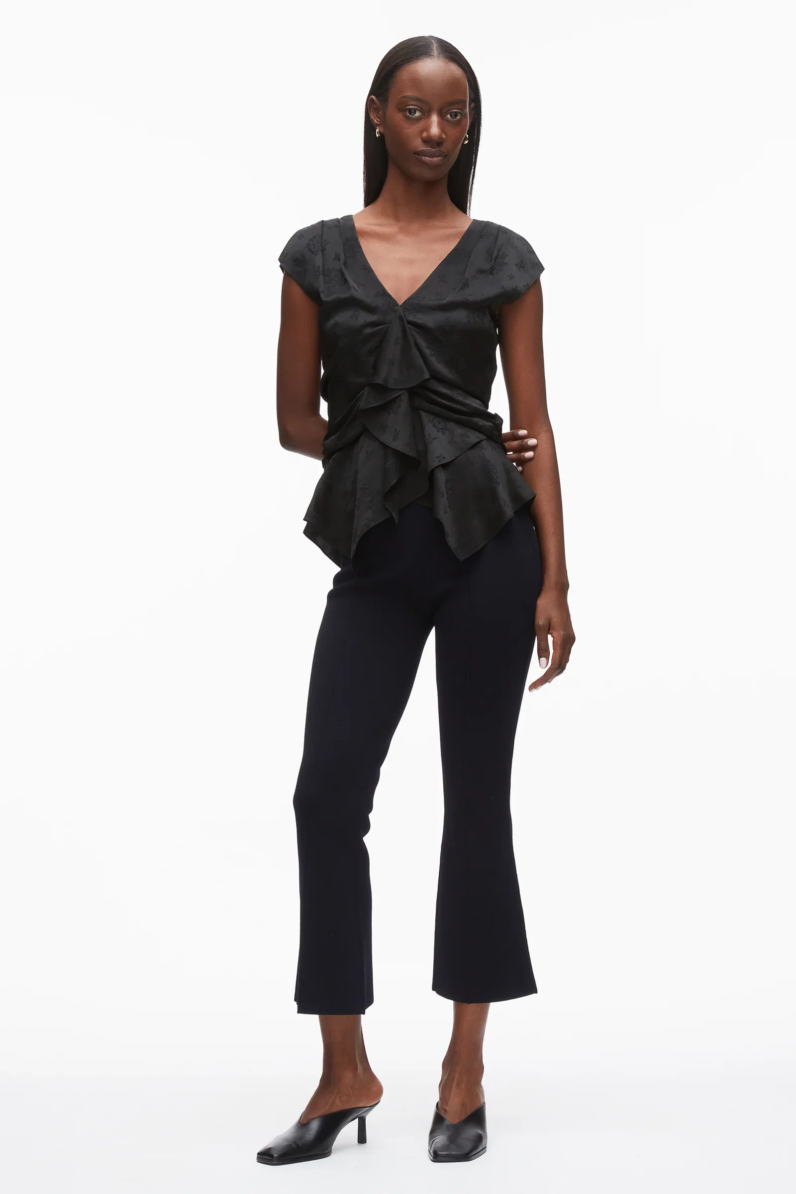 Image of Floral Jacquard Draped Handkerchief Top