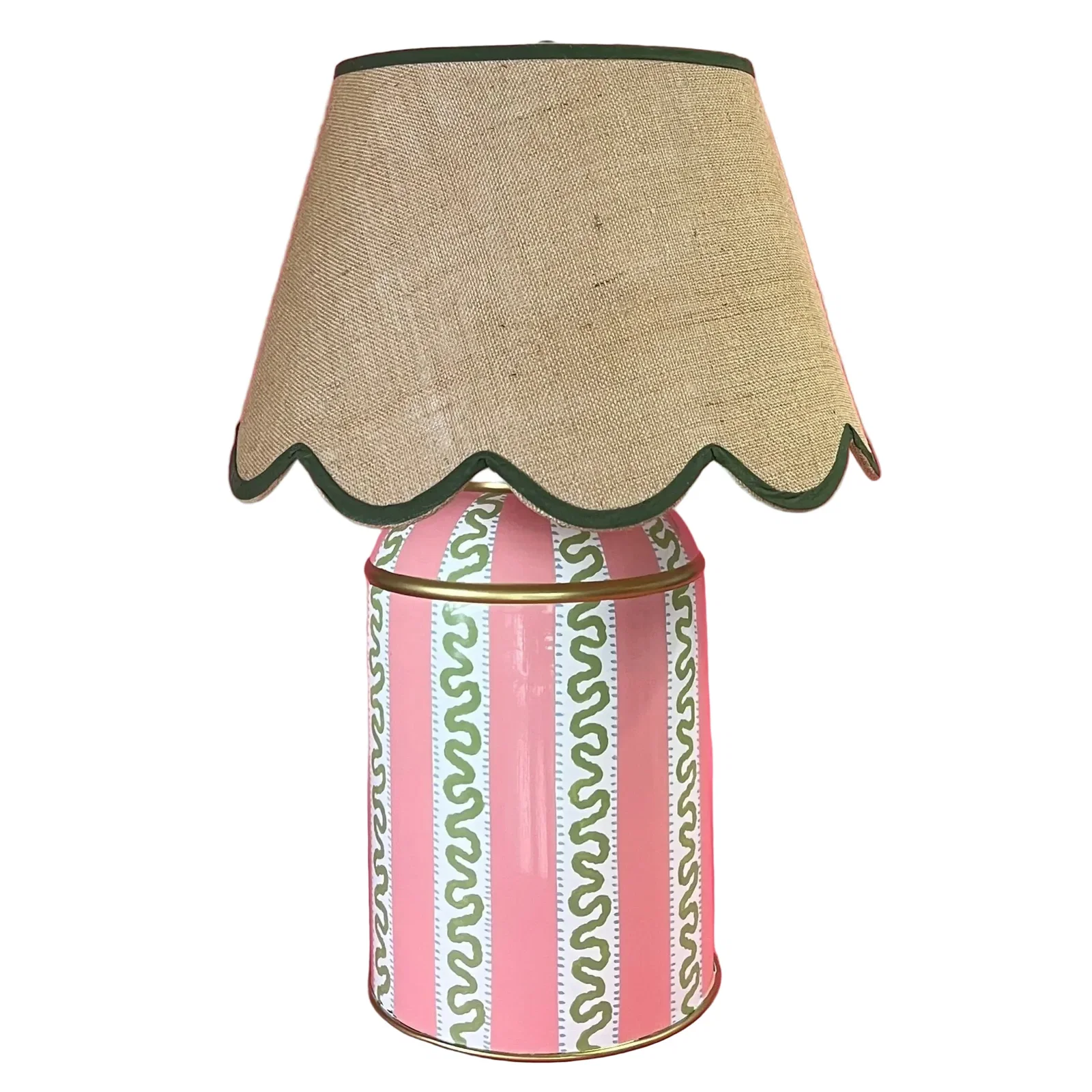 Image of Harbour Trail Hand-Painted Pink and Green Lamp