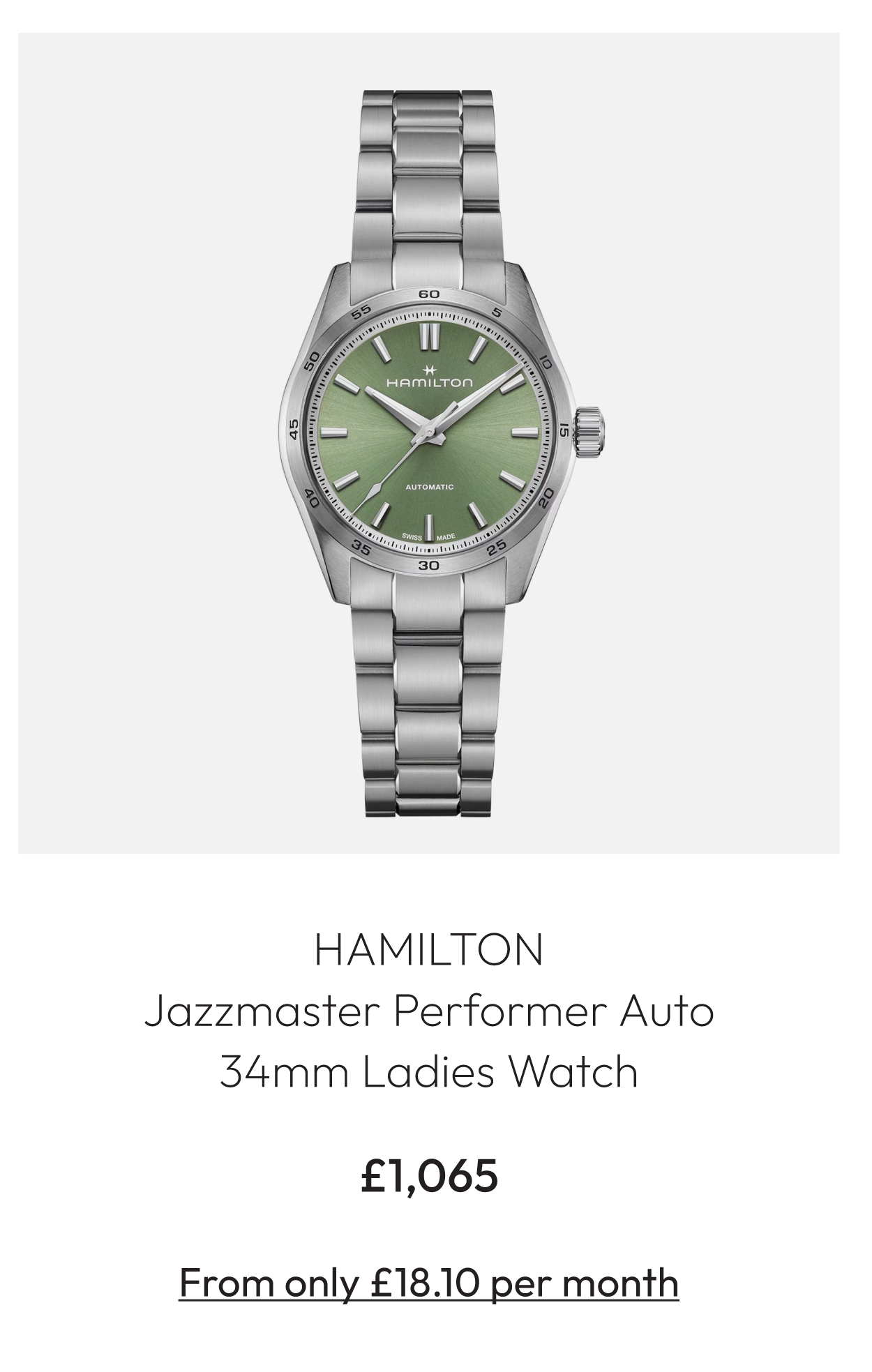 Hamilton Jazzmaster Performer Auto 34mm Ladies Watch H36105160