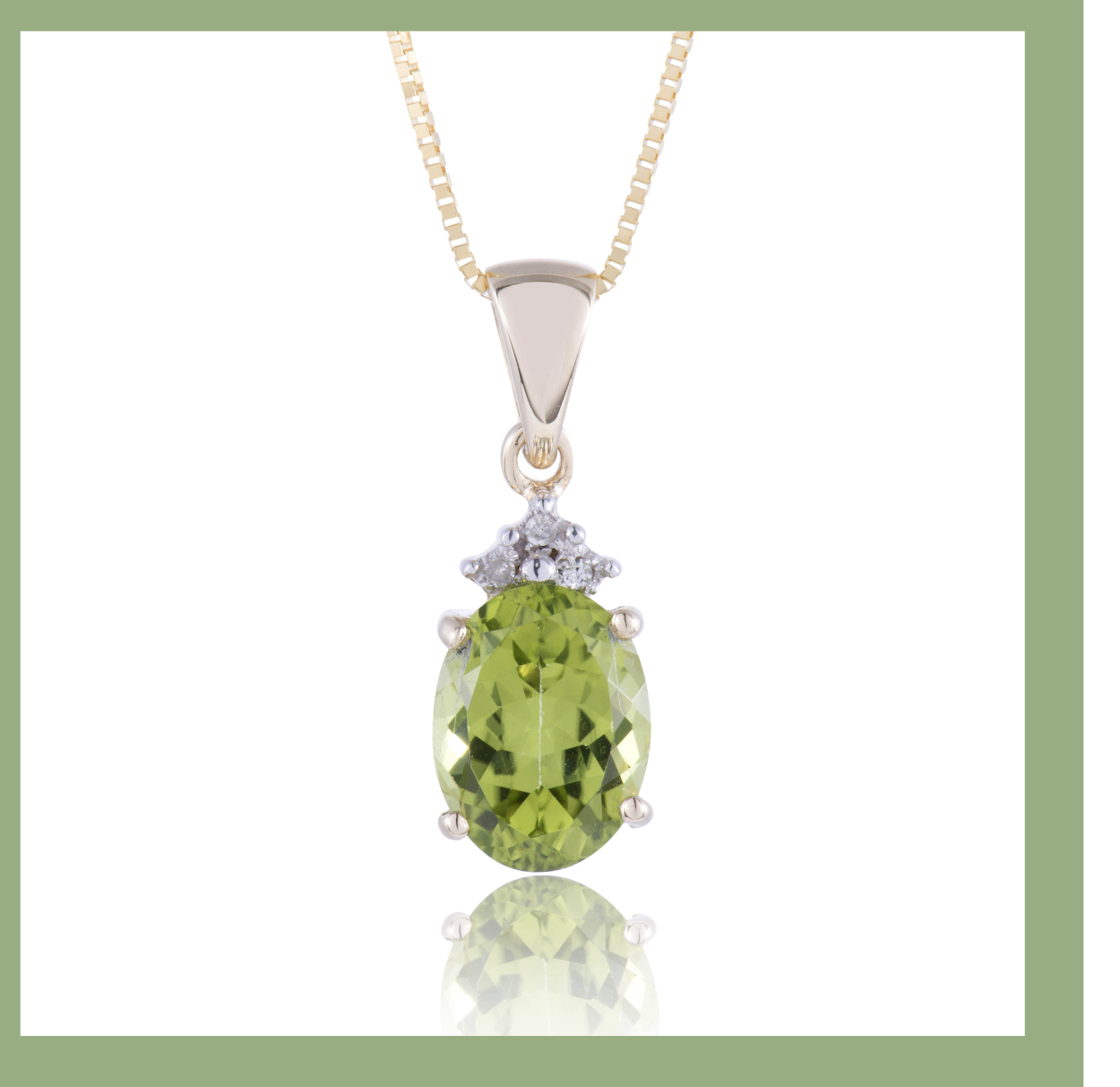 9ct Yellow Gold Oval Cut Peridot and Diamond Pendant