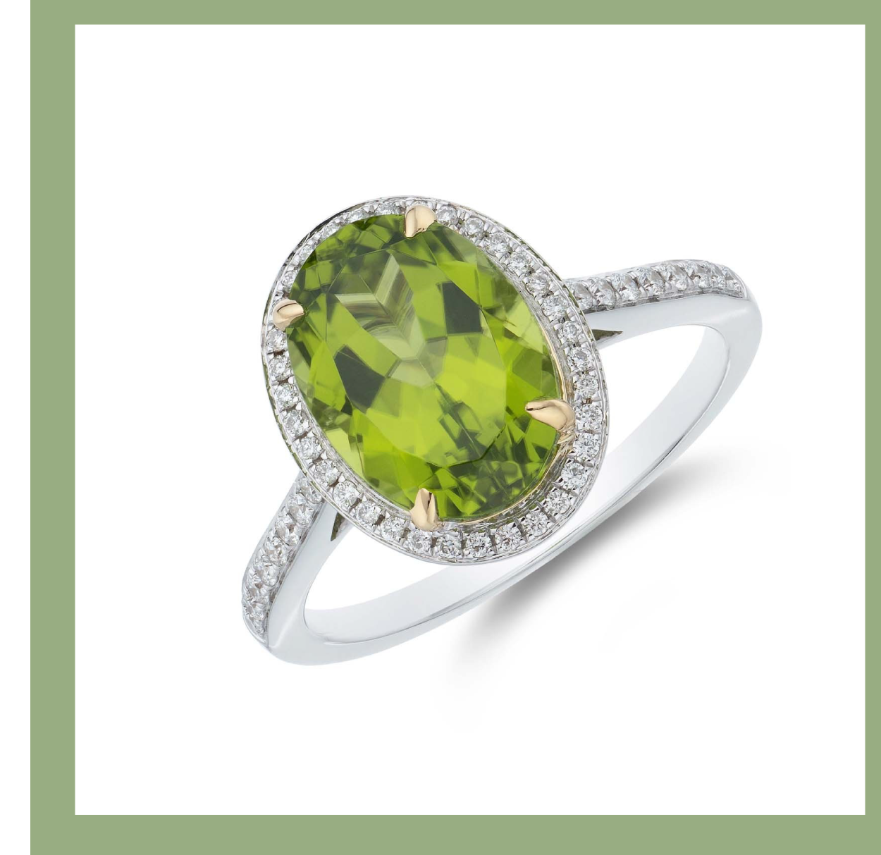 18ct White Gold Diamond 0.21ct and Peridot 3.15ct Halo Ring