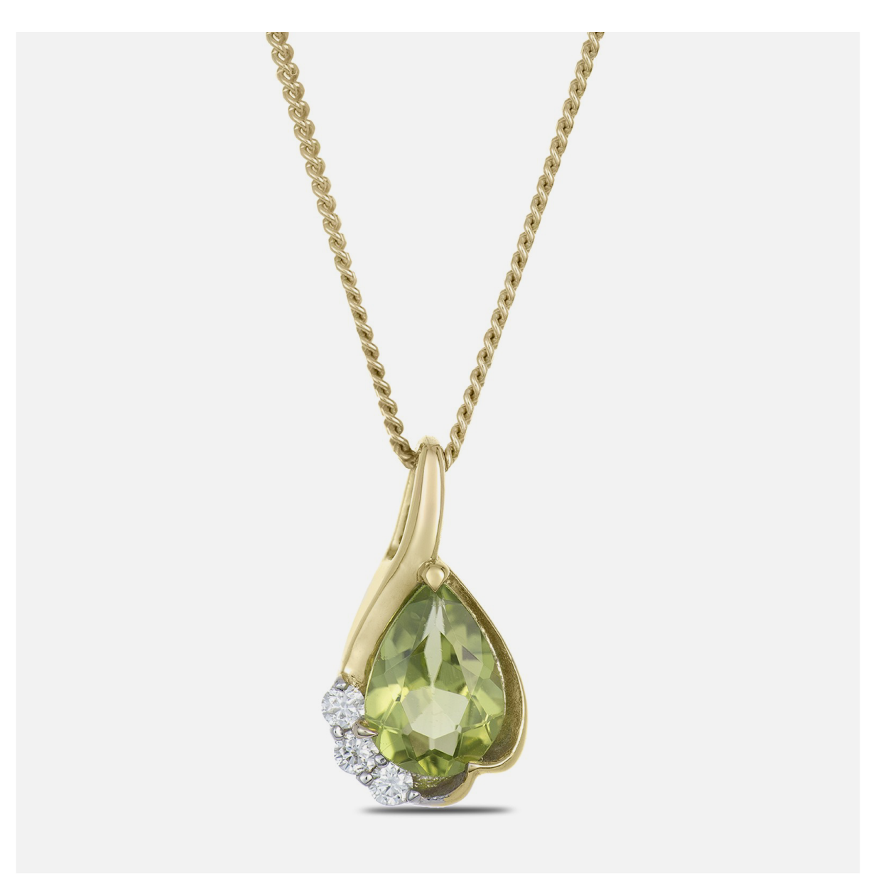 9ct Yellow Gold Pear Cut 0.50ct Peridot & Diamond Fancy Drop Pendant