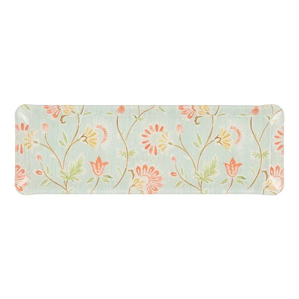 Image of Fabric Tray Oblong Indienne/Stripe Aqua/Coral
