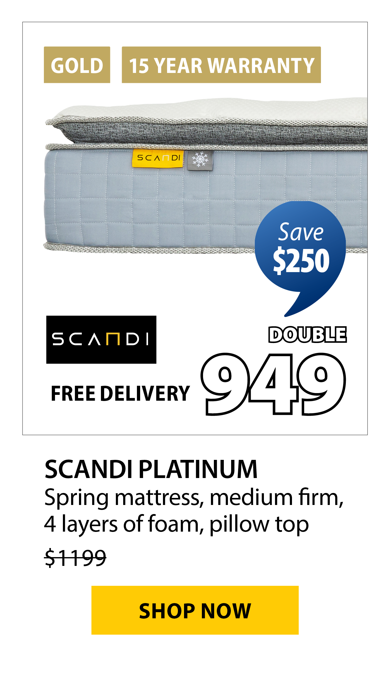 SCANDI PLATINUM Spring mattress | Save $250