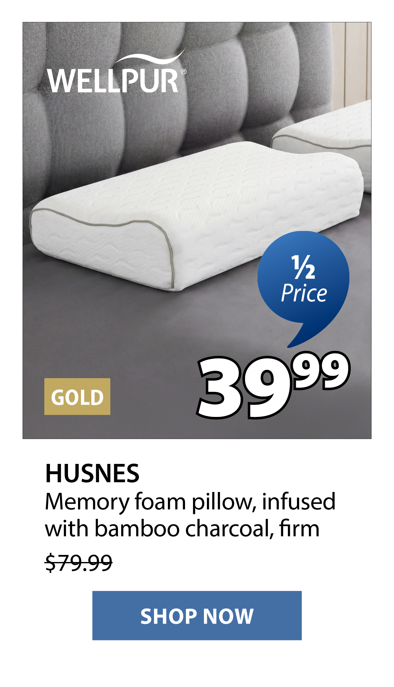 HUSNES Memory foam pillow | 1/2 Price