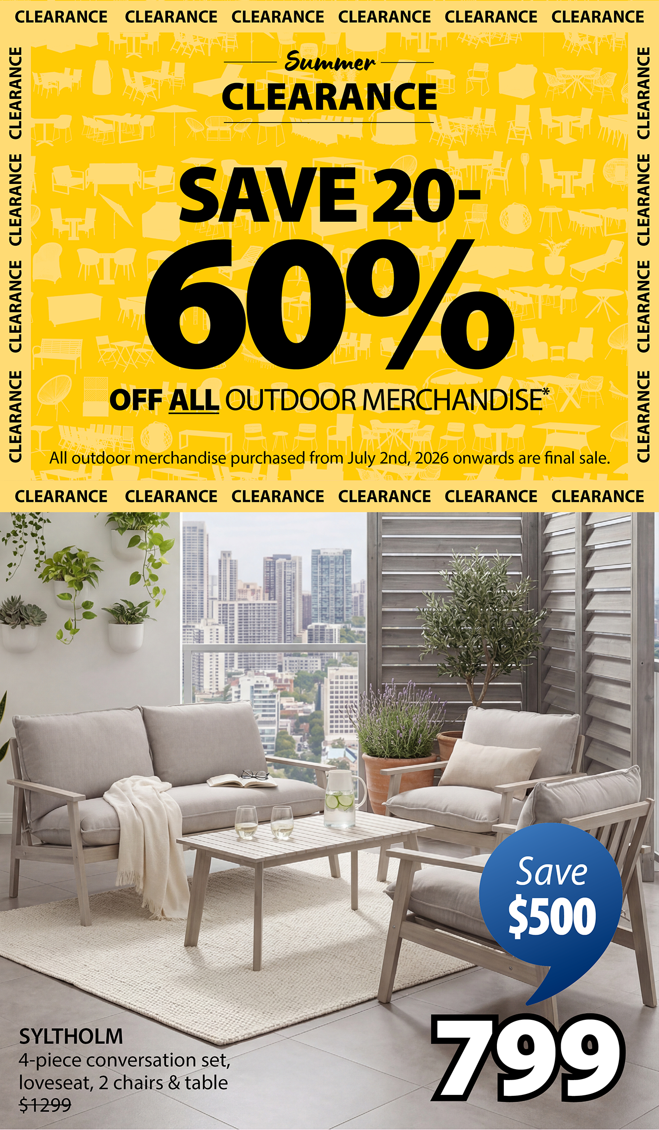 SAVE 20-60% OFF ALL OUTDOOR MERCHANDISE* | SYLTHOLM Save $500